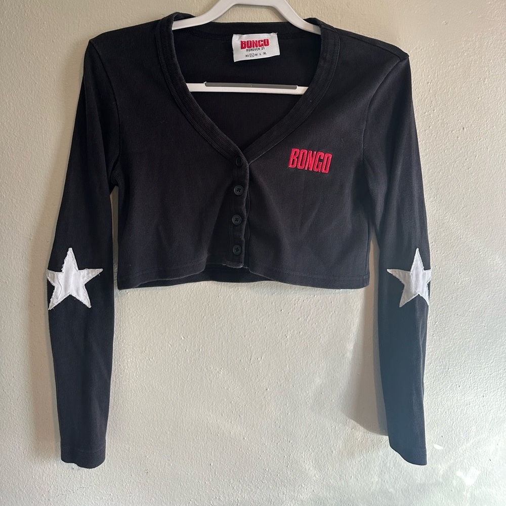 BONGO Forever 21 Black and Red Long Sleeve Crop Top